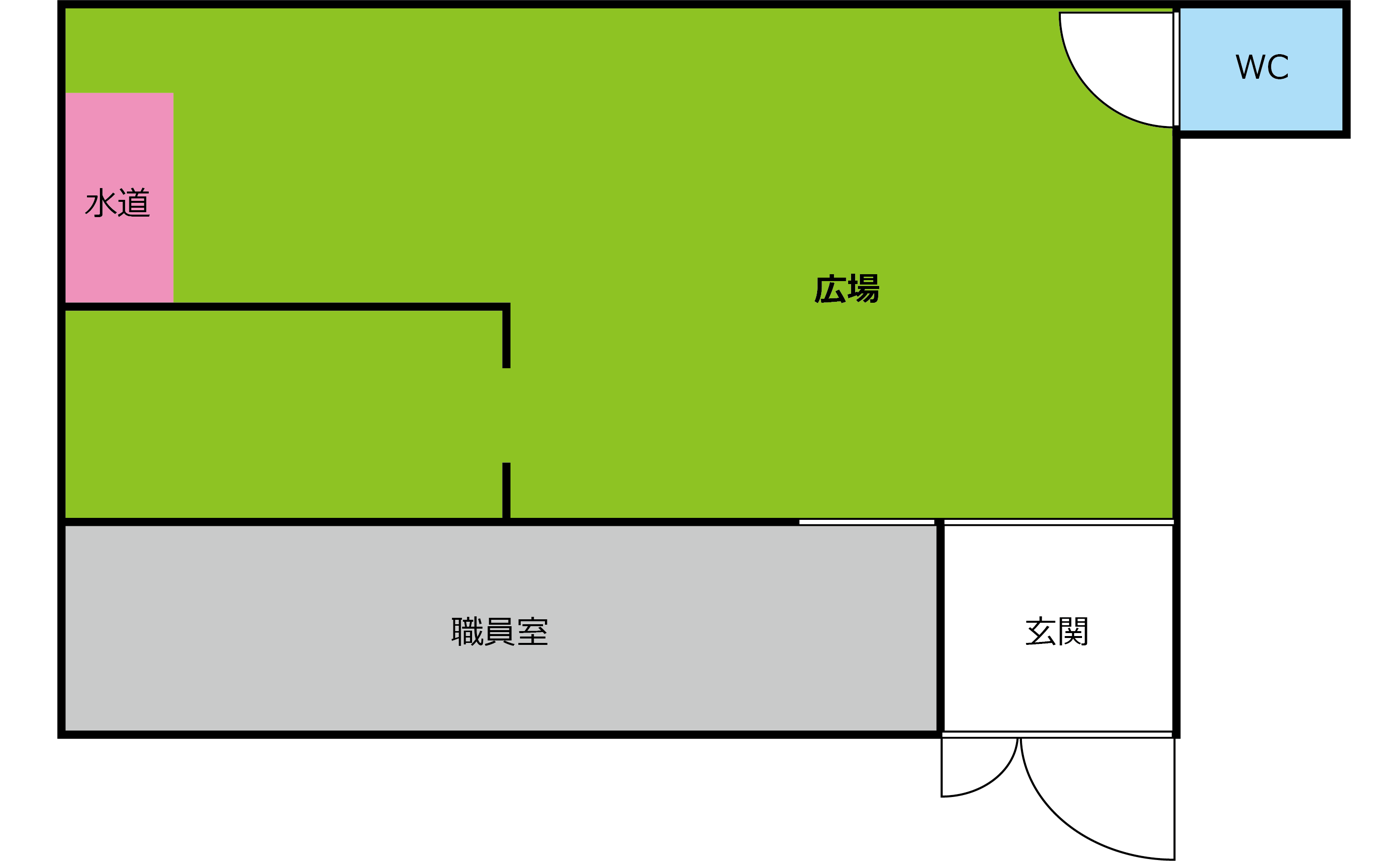 青山の間取り。広場と間仕切り壁で仕切られた小部屋があります