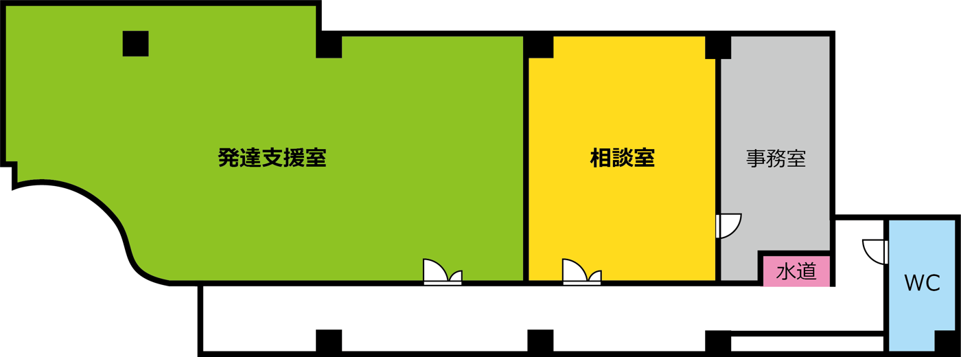 中ノ橋通の間取り。一番広い部屋は発達支援室で、相談室があります